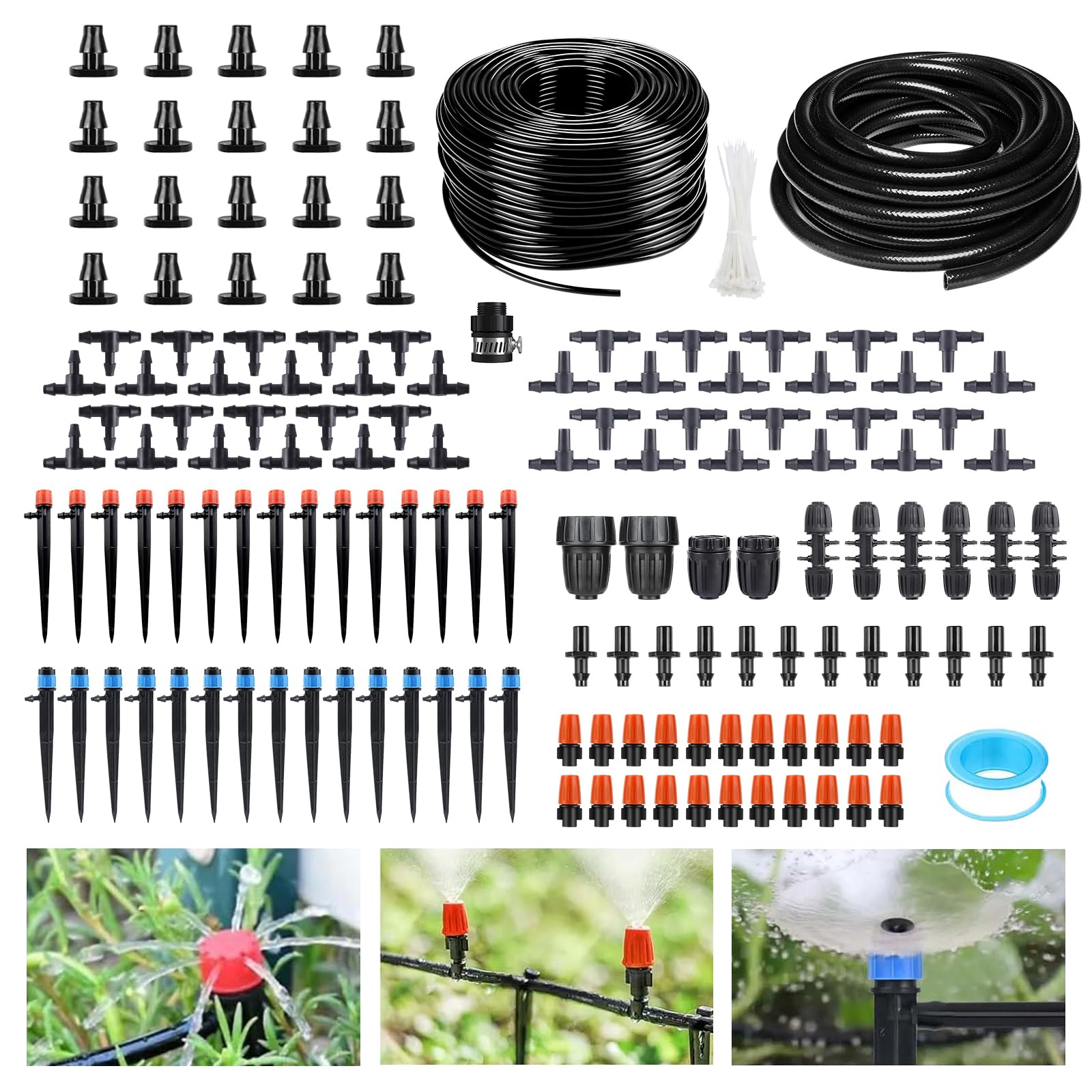 Lives 256ft drip irrigation kit layout showing main tubing and emitters for efficient watering