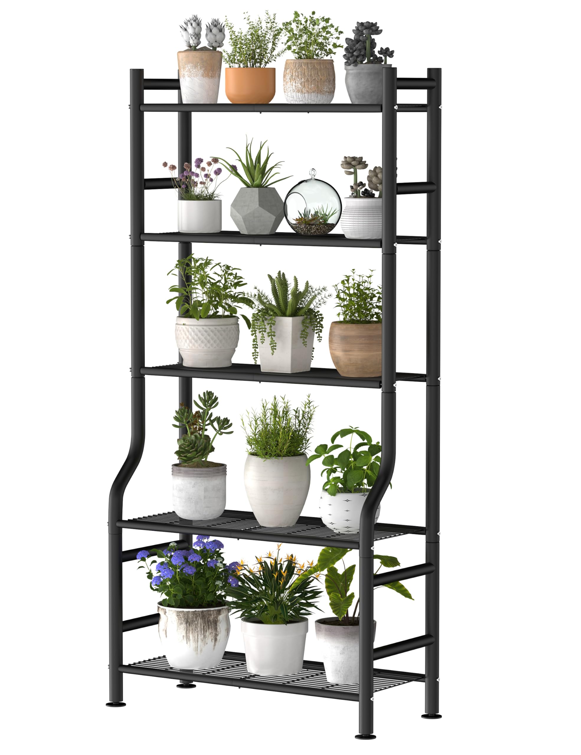 Livilord 64-inch plant stand side view, balanced on uneven surfaces