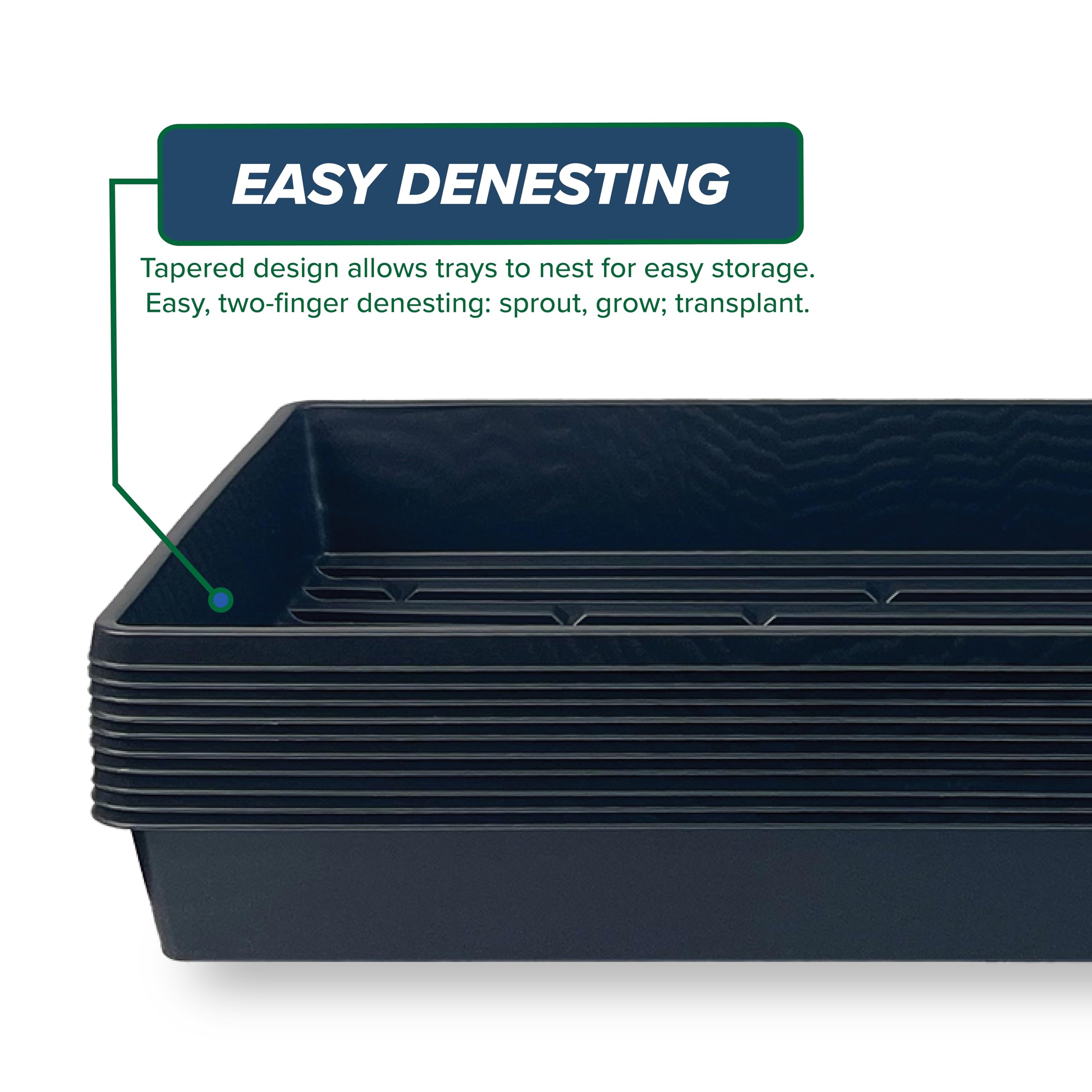 Living Whole Foods 2-3/8 inch deep trays, shallow depth for efficient watering.