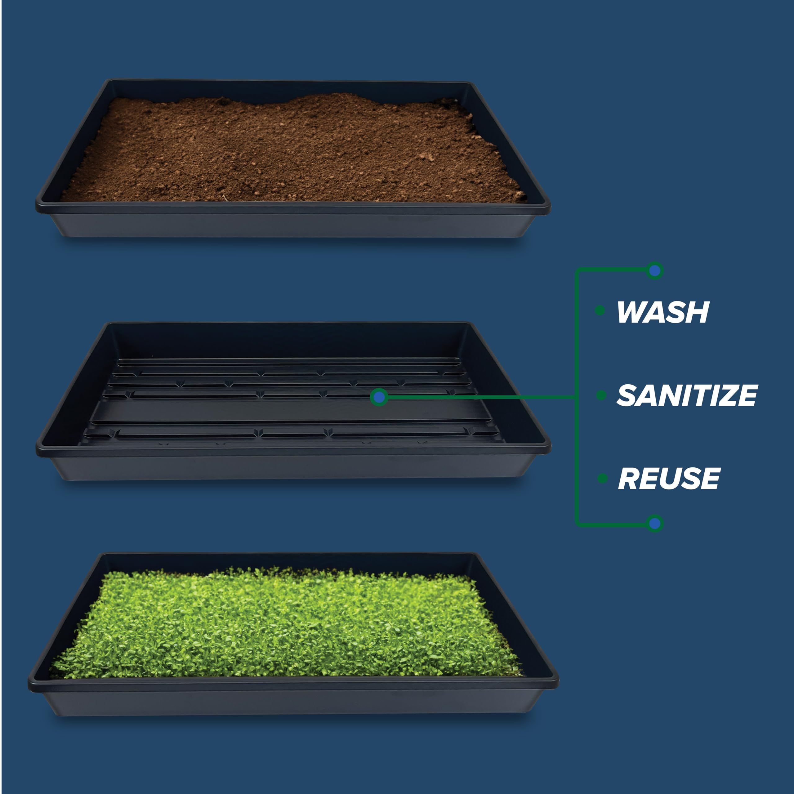Living Whole Foods trays hydroponic fit for clean, pad-based cultivation.