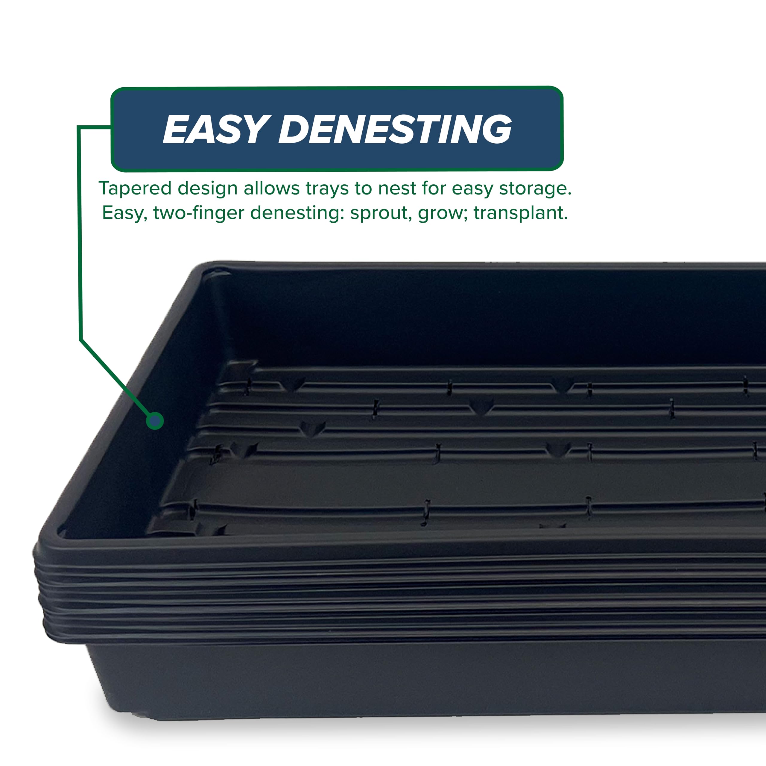 Living Whole Foods greenhouse-use trays suitable for indoor propagation.