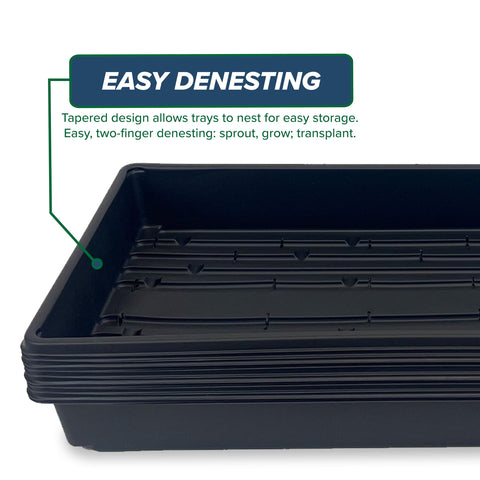 Living Whole Foods greenhouse-use trays suitable for indoor propagation.