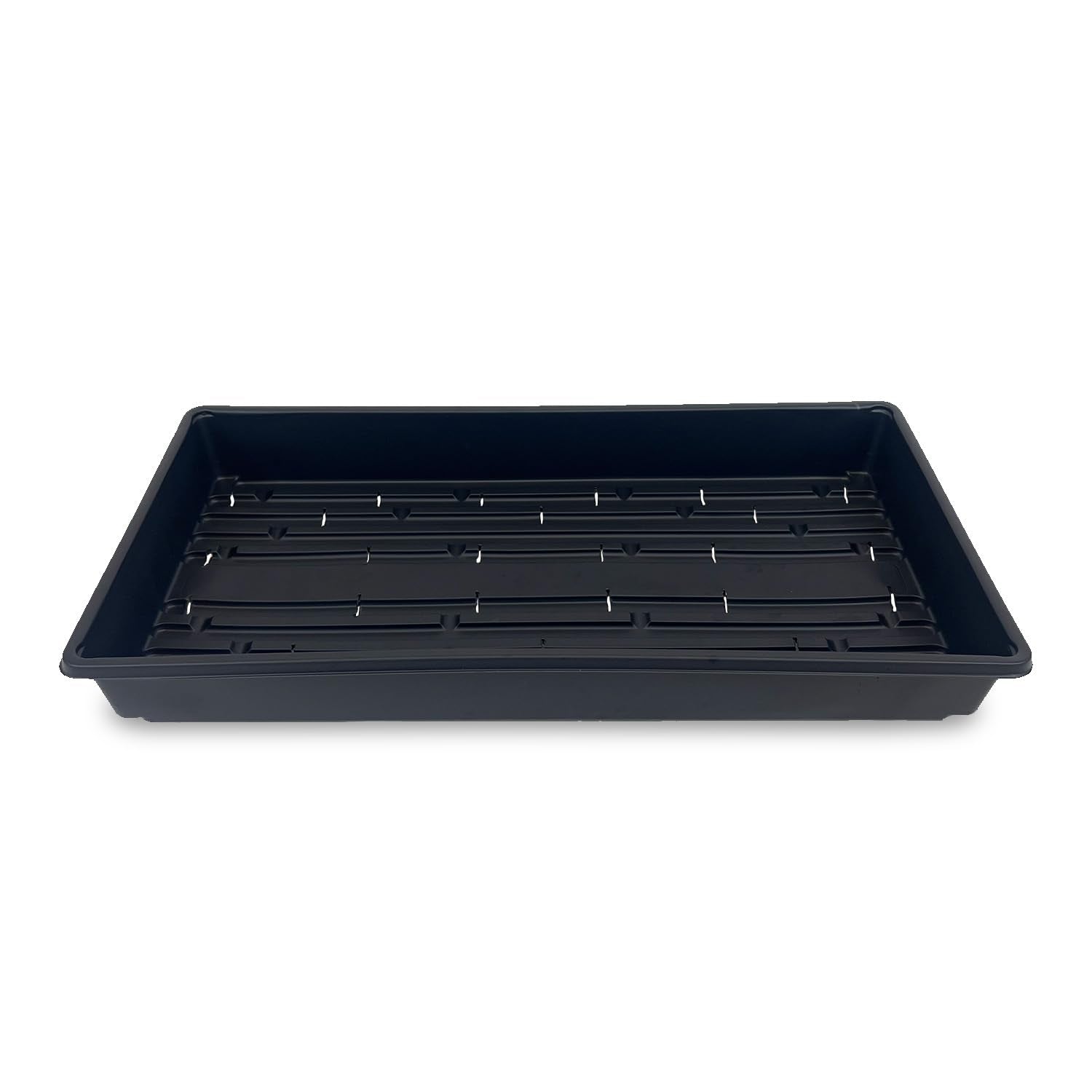 Living Whole Foods plant trays with drain holes ideal for seed starting and hydroponic setups.