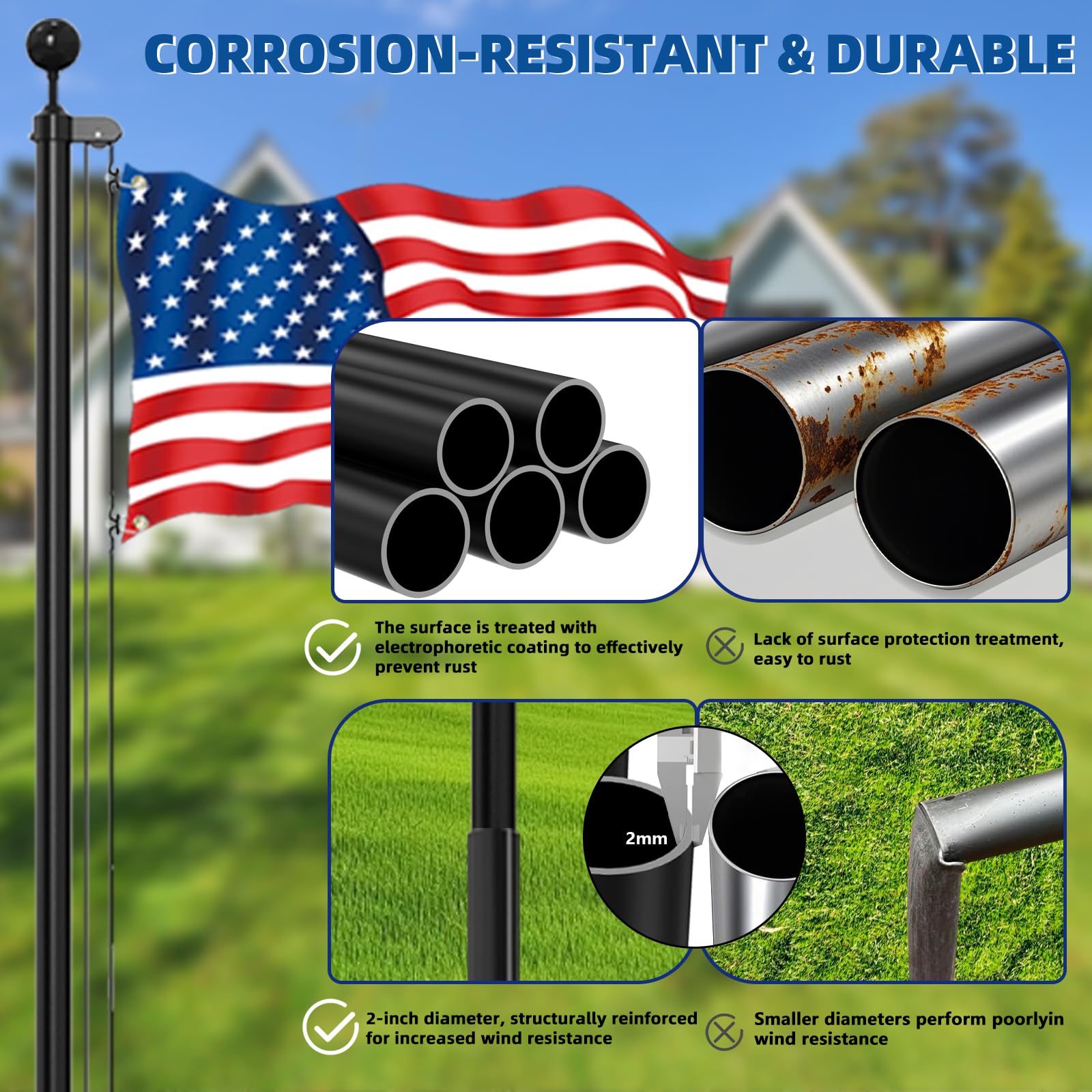 Livoccur black outdoor flag pole with sleek finish for any property