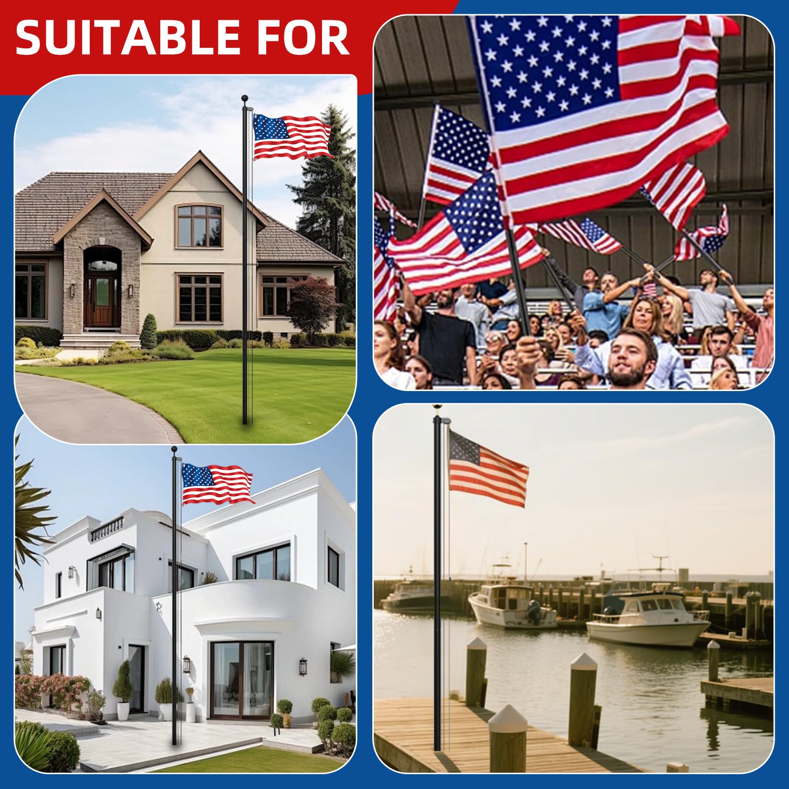 Livoccur front-yard flag pole kit ideal for residential or commercial displays