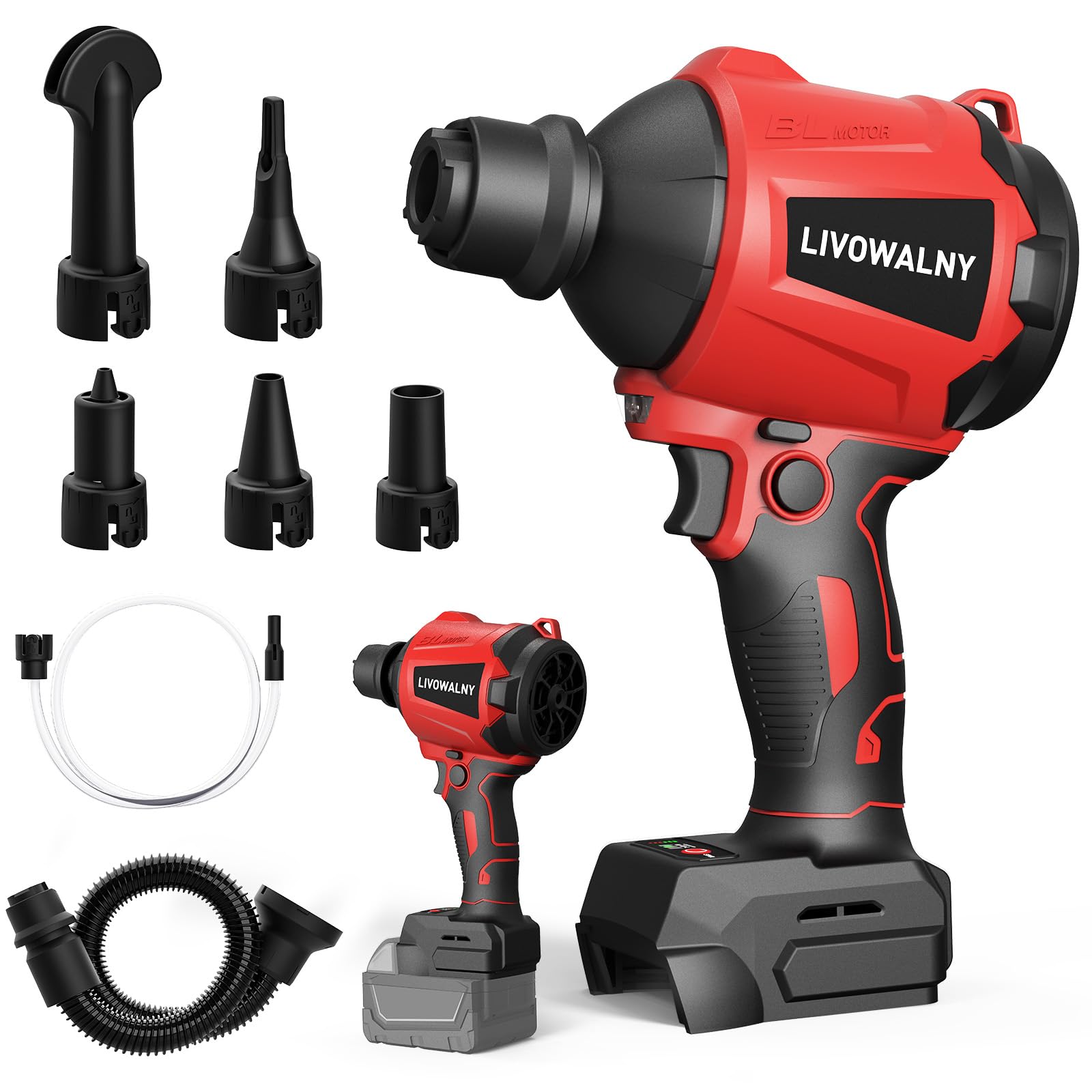 LIVOWALNY cordless dust blower side view for fast workshop cleanup
