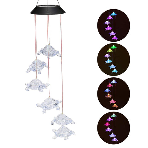 Lixada outdoor patio garden wind chimes turtle light enhances evenings.