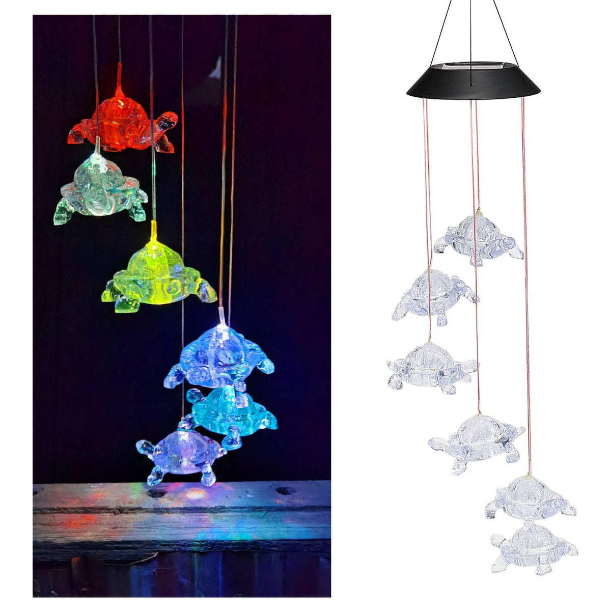 Lixada wind chimes chandelier solar turtle glows softly for outdoor ambiance.