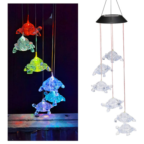 Lixada wind chimes chandelier solar turtle glows softly for outdoor ambiance.