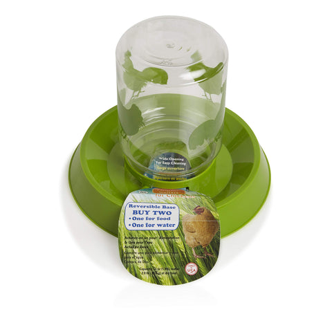 Lixit feeder-waterer 64oz with reversible base for versatile food or water use.