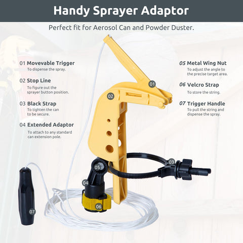 Lizatto sprayer adaptor with trigger enables one-handed spraying from a pole