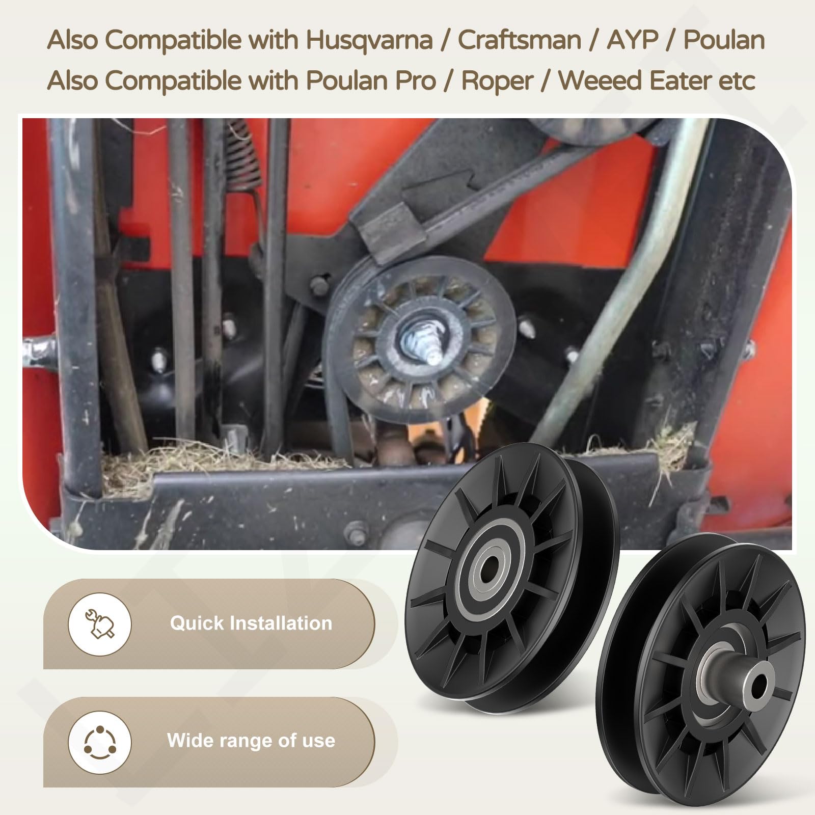 Broad compatibility of LIZEWEI idler pulleys with Husqvarna and AYP models
