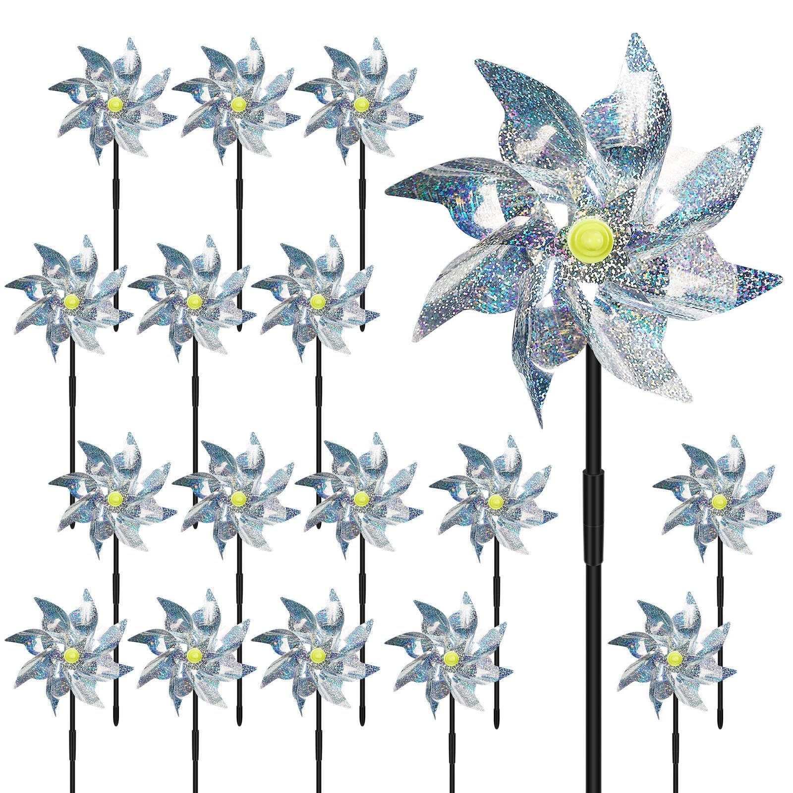 LIZOIDZSM 18-pack pinwheels assembly in sunlight for easy setup and deterrence.
