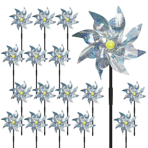 LIZOIDZSM 18-pack pinwheels assembly in sunlight for easy setup and deterrence.