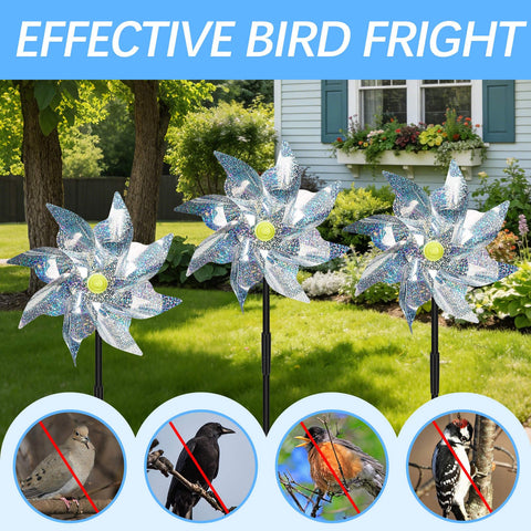 LIZOIDZSM garden pinwheels with Mylar reflectivity create eye-catching light flashes.