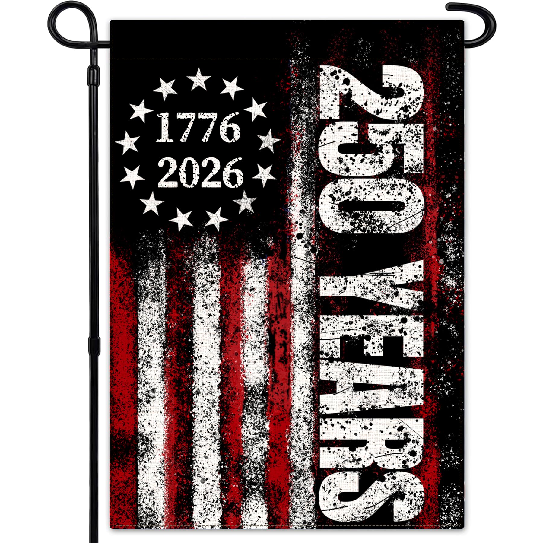 LJSCQF 250th Anniversary flag, front view, bold 1776–2026 design for outdoor display.