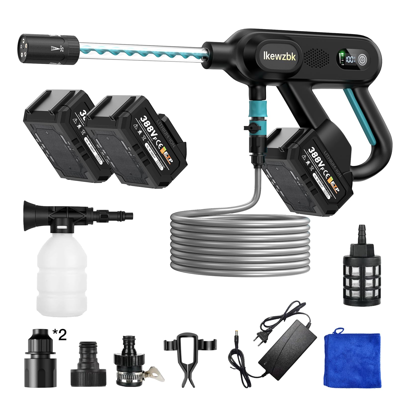 The lkewzbk cordless pressure washer provides 1800psi for car and patio cleaning.