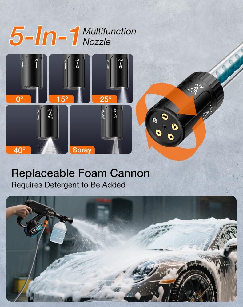 The lkewzbk foam cannon allows detergent foam for deep cleaning.