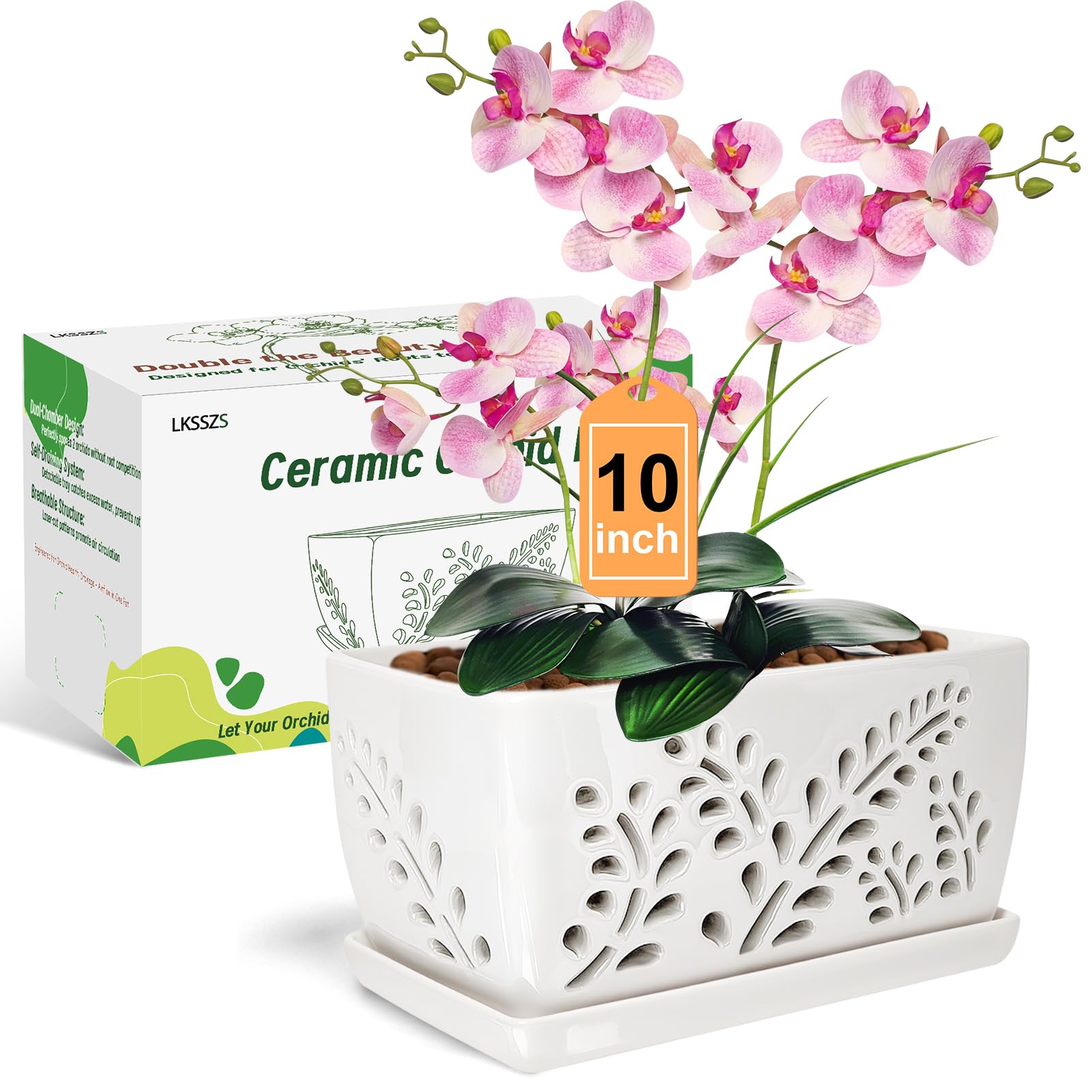 LKSSZS ceramic orchid pot with 10 inch holes for optimal root airflow