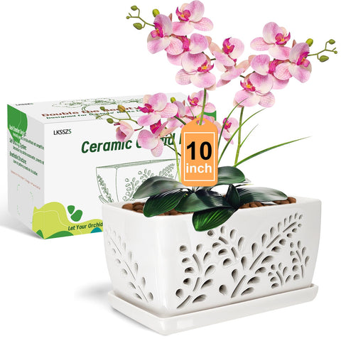 LKSSZS ceramic orchid pot with 10 inch holes for optimal root airflow