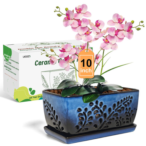 LKSSZS ceramic orchid pot 10-inch with holes supports healthy root growth.