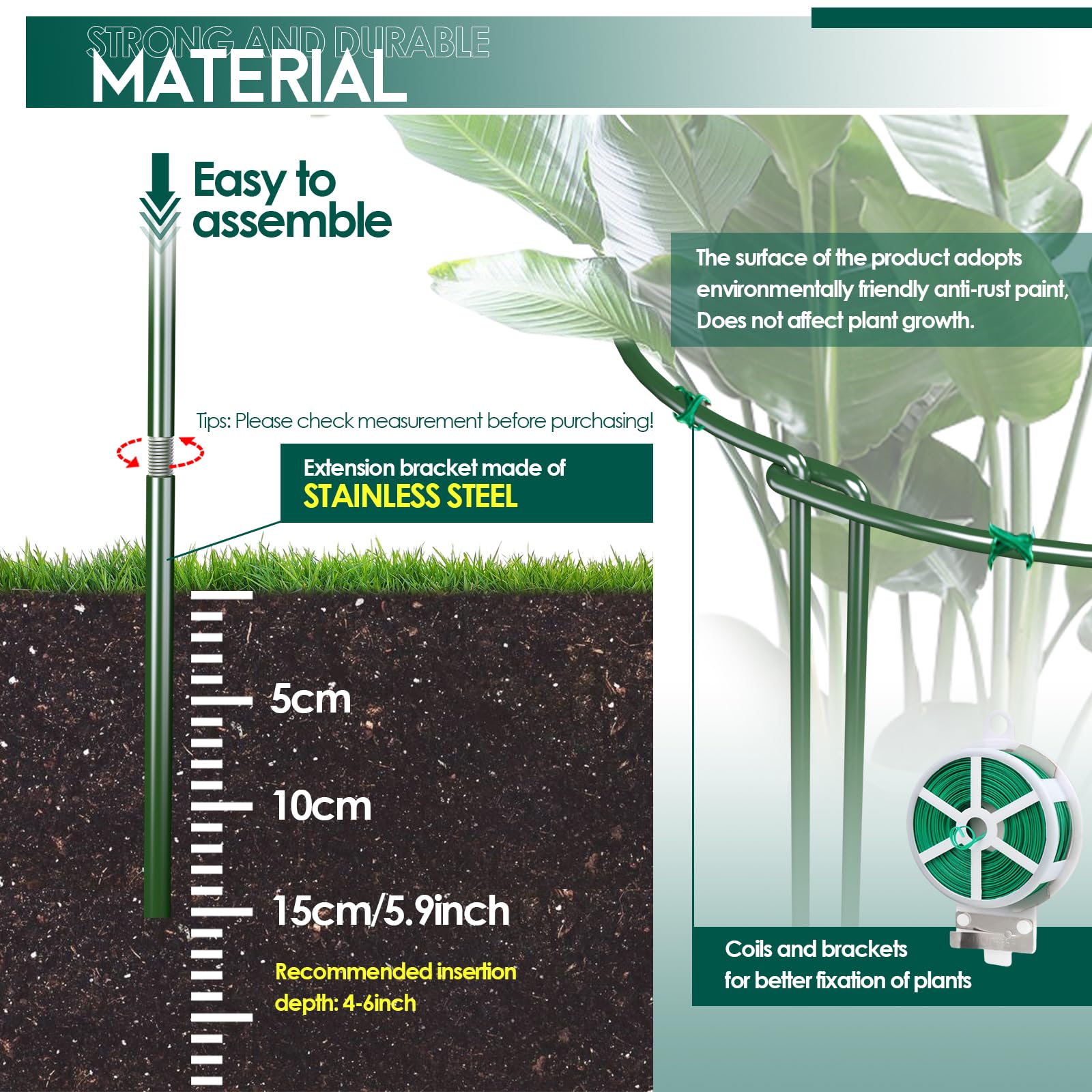 LKSSZS stainless extension tube extends stake height for taller plants.