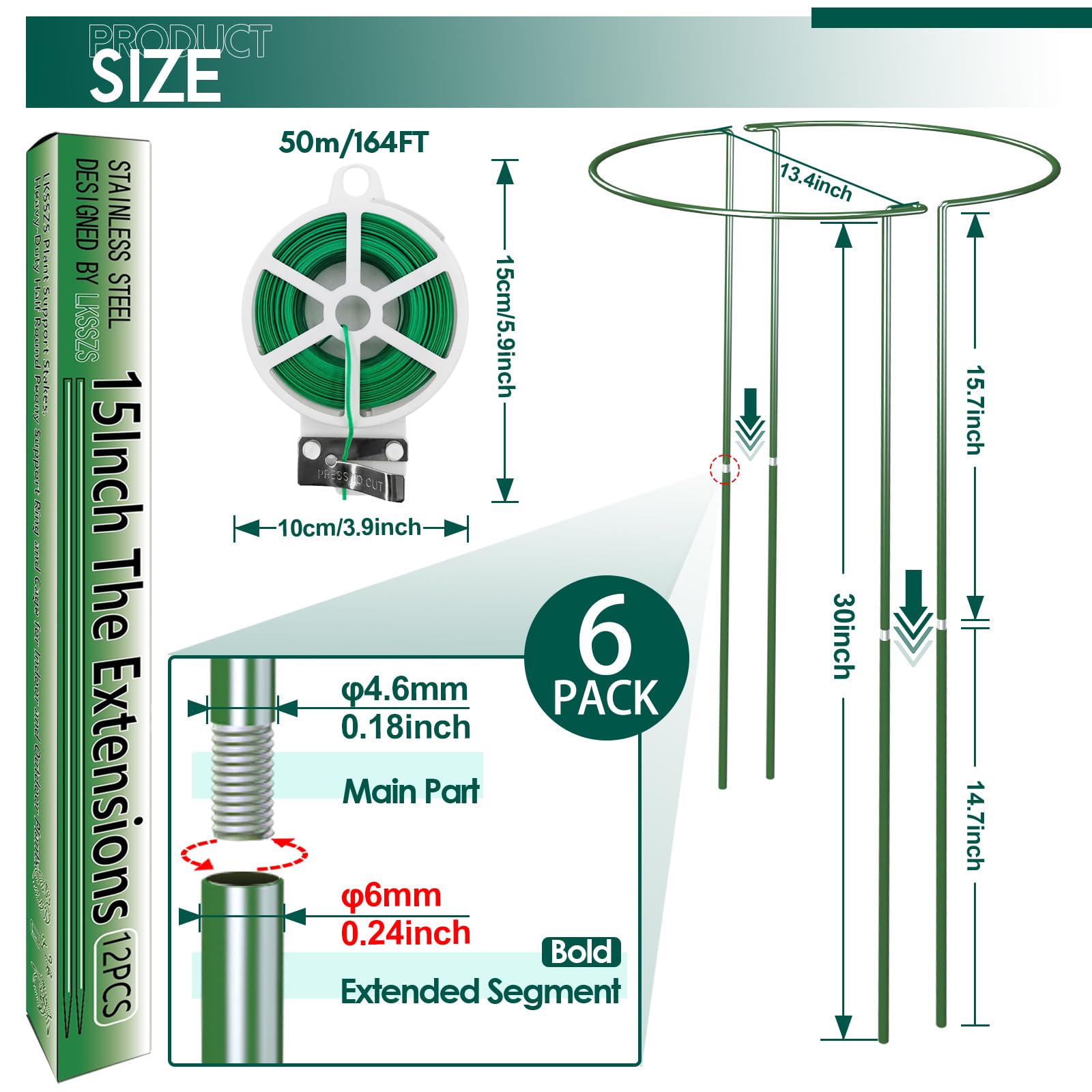 LKSSZS half-round plant stake fits around peonies and roses for upright growth.