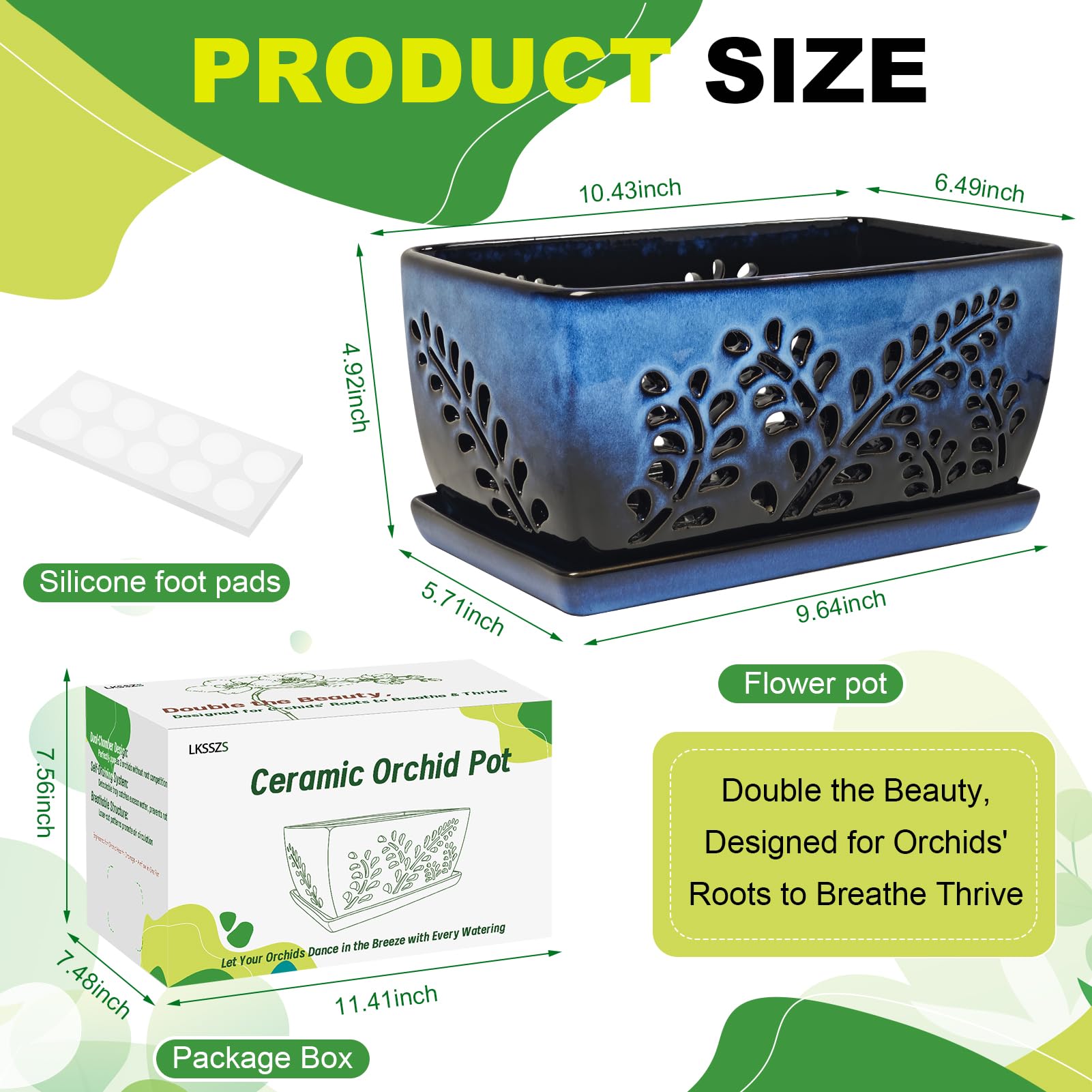LKSSZS premium glazed orchid pot enhances decor with gradient blue finish.