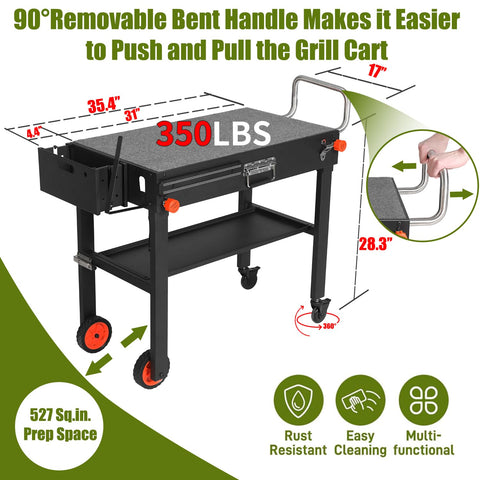 LKVHV grill cart wheels close-up showing swivel design