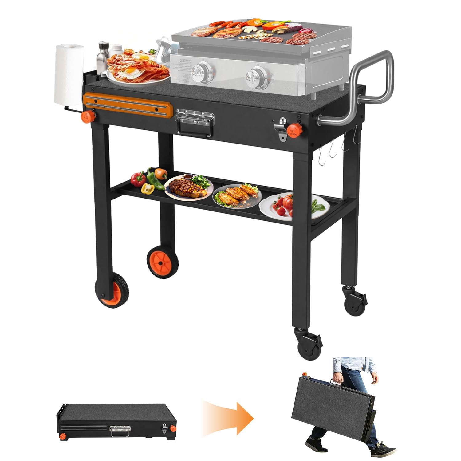 LKVHV portable grill table front view showing 31 by 17 inch fit
