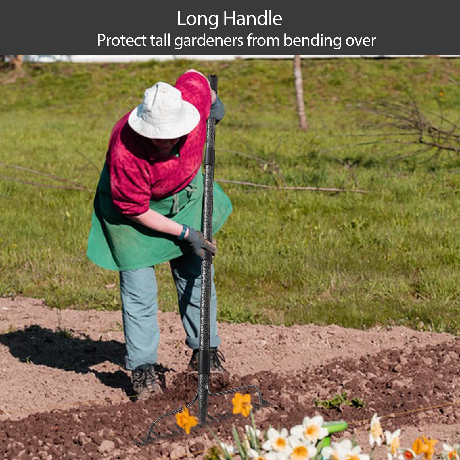 LLARGUEST adjustable yard rake from 40 to 55 inches fits different heights