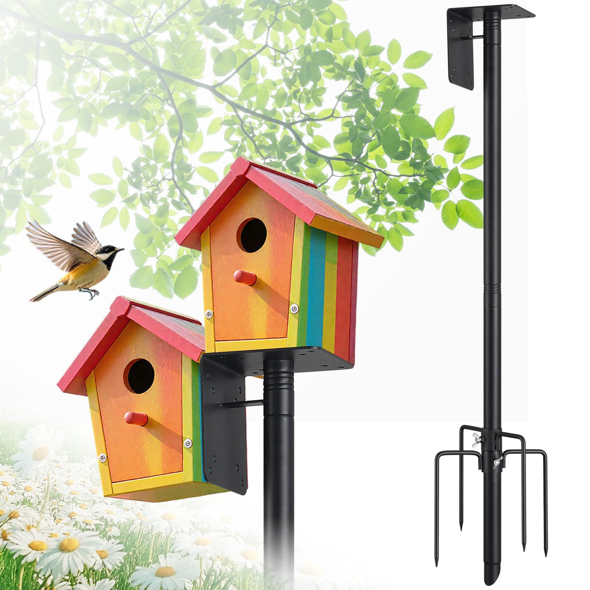 LLARGUEST bird feeder pole 60-inch in matte black for stable outdoor feeding.