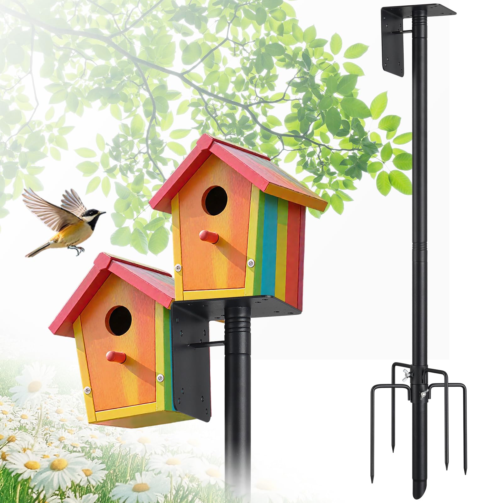 LLARGUEST Bird Feeder Pole 75-inch base provides sturdy ground anchoring in windy yards