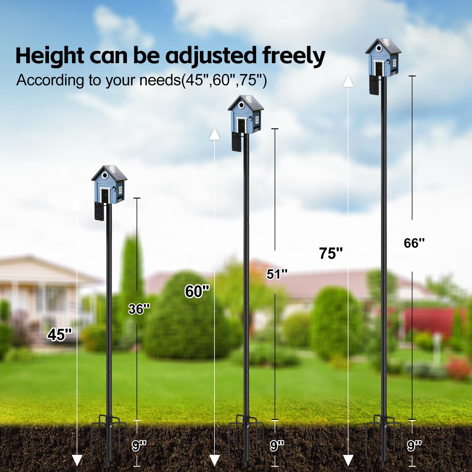 LLARGUEST Bird Feeder Pole 75-inch 4x4 mounting plate compatible with many feeders