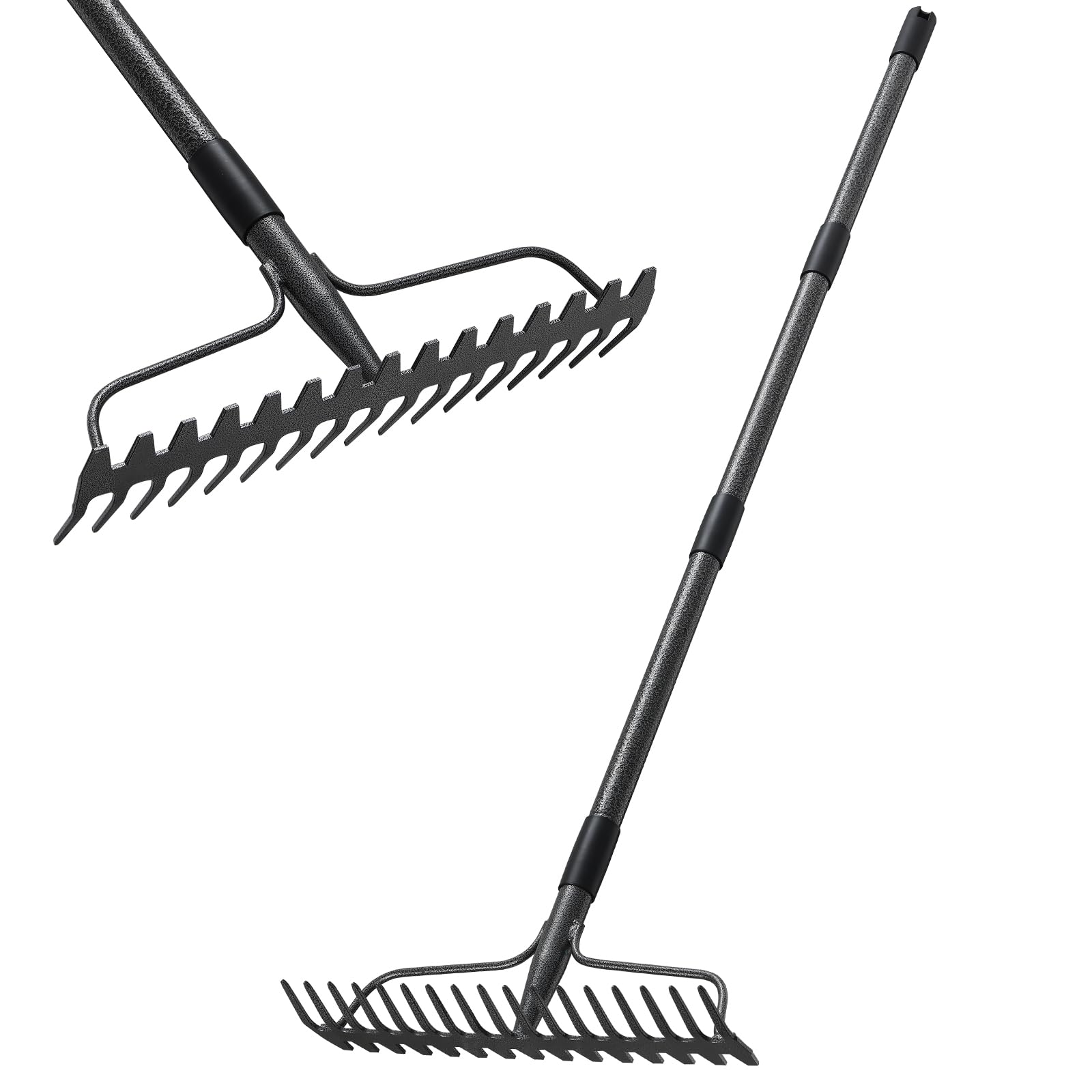 LLARGUEST Bow Rake with 17-prong head for soil loosening and aeration