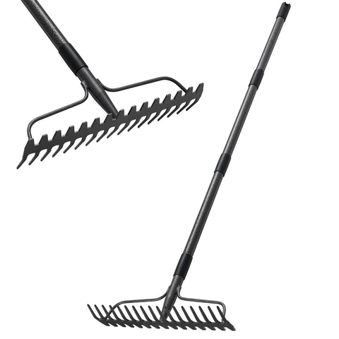 LLARGUEST Bow Rake with 17-prong head for soil loosening and aeration