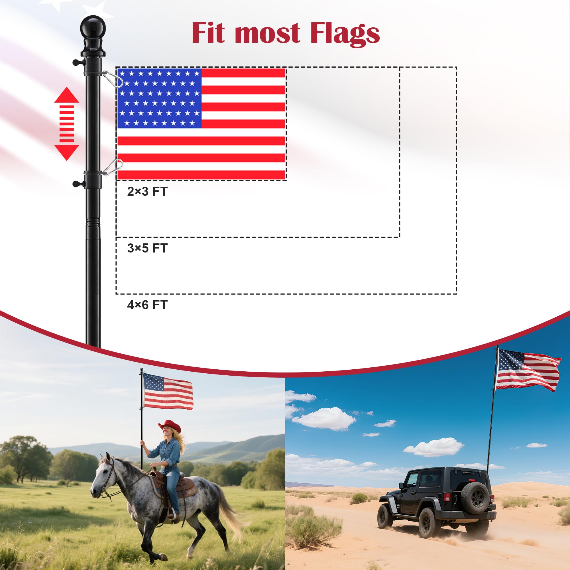 LLARGUEST flag pole with anti-wrap rings enables smooth flag rotation in wind.