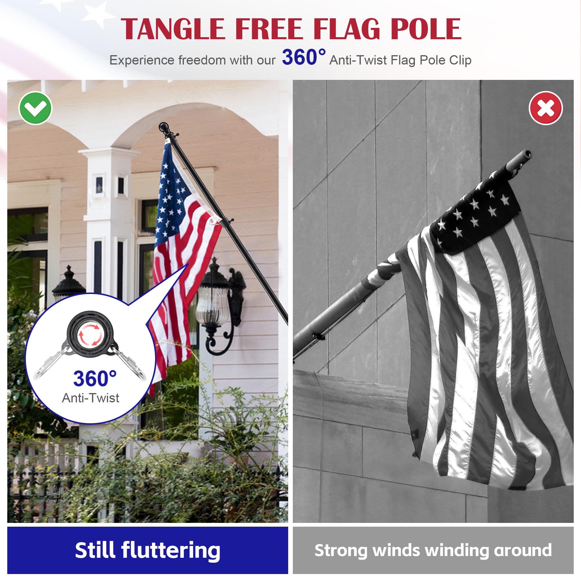 LLARGUEST flag pole can mount on walls, roofs, yards, or vehicles for flexible placement.