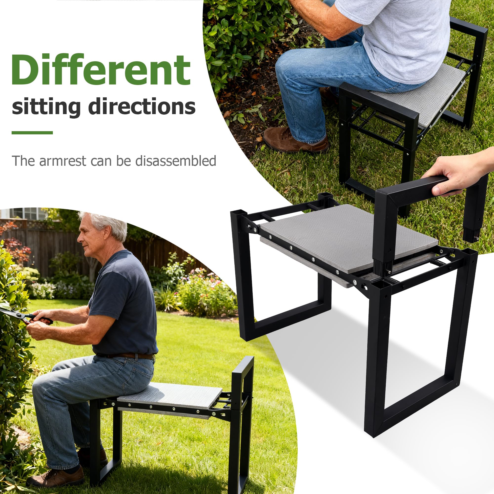 LLARGUEST ergonomic handle on the kneeler helps stand up with less effort.