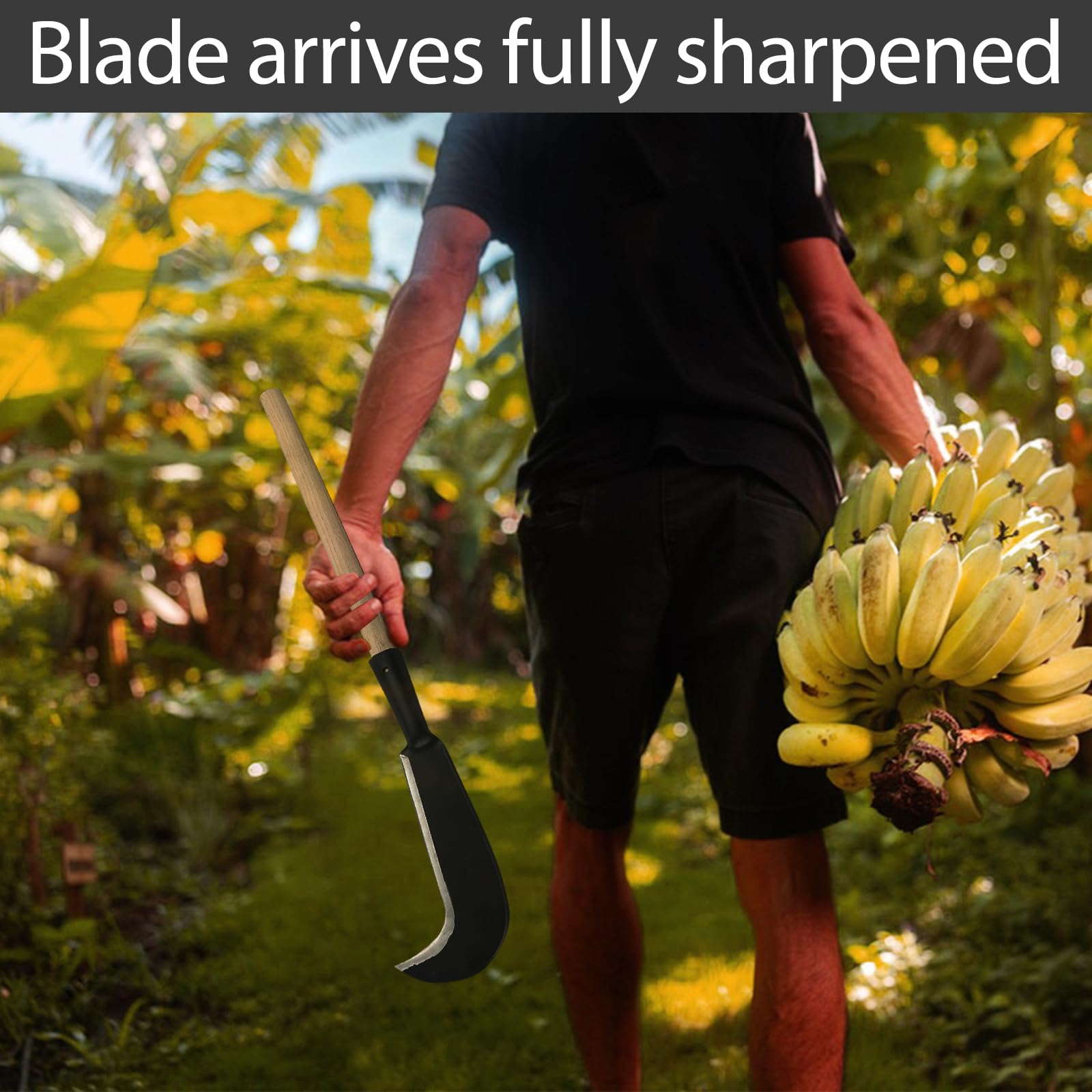 LLARGUEST Sickle Garden Tool yard-work setup demonstrates balance