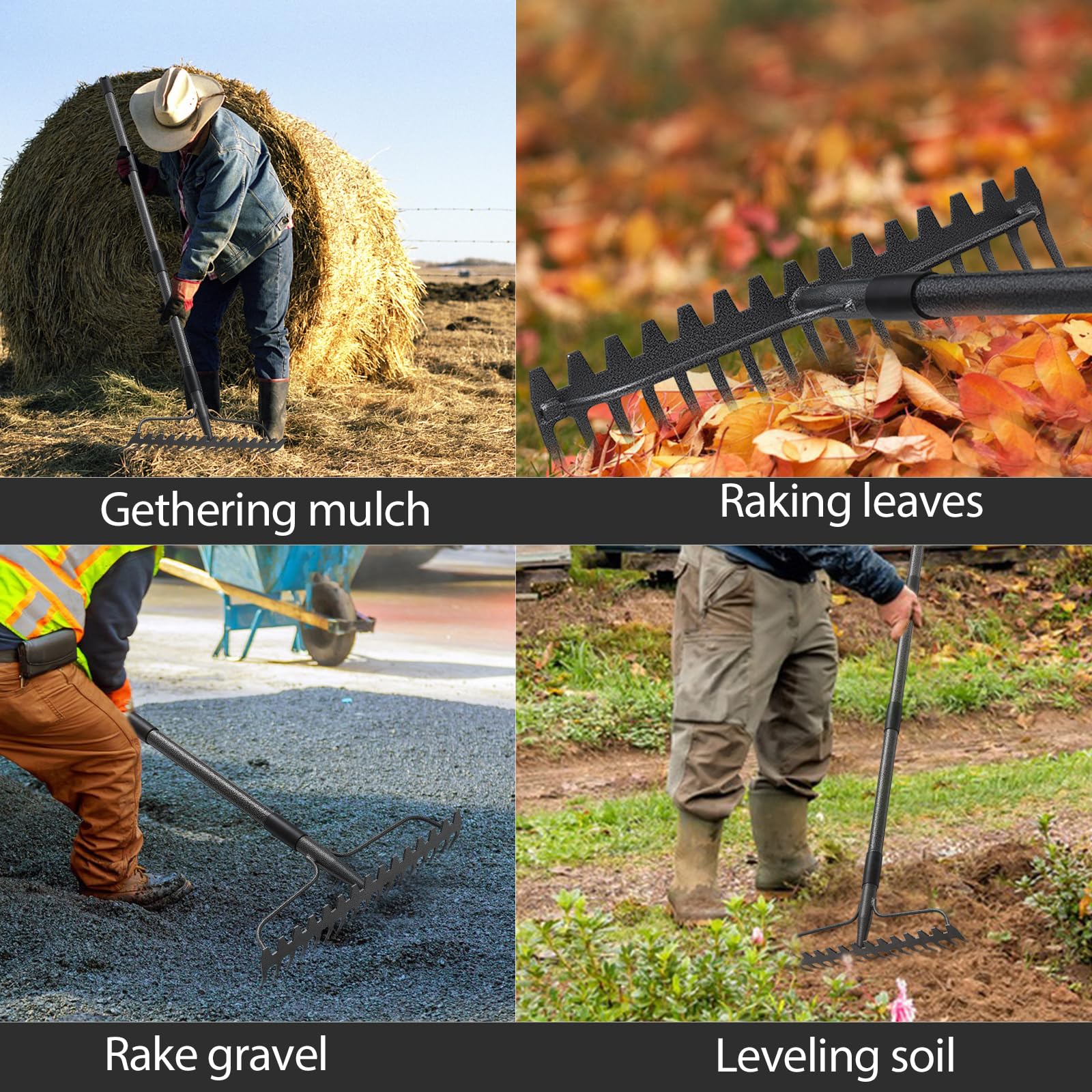 LLARGUEST versatile rake for leaves weeds and soil leveling