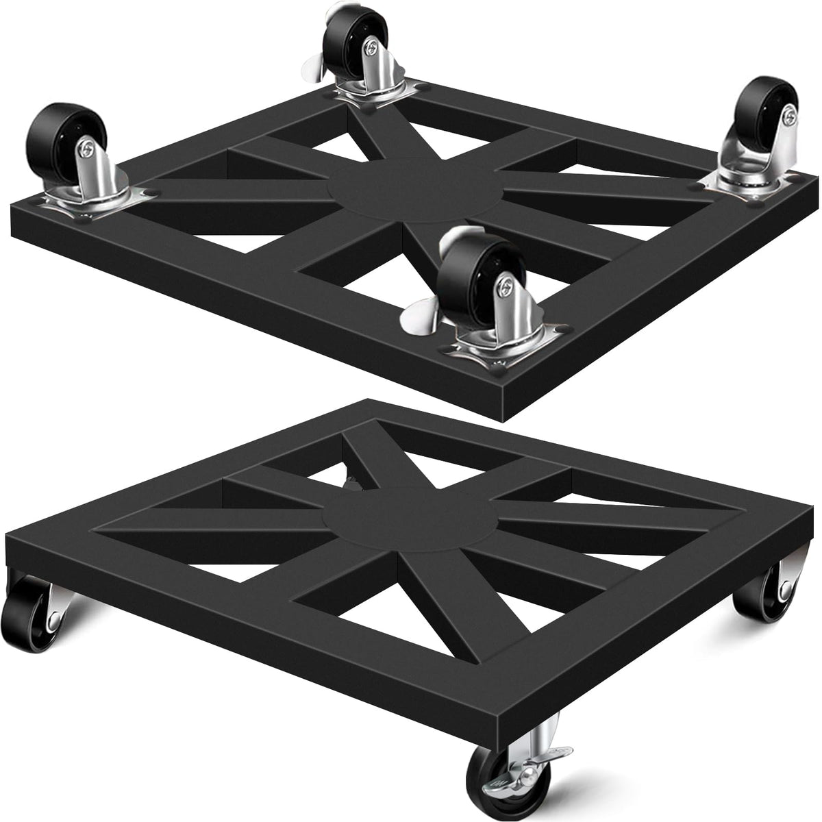 LLAXERGU plant caddy with metal rolling wheels supports heavy planters for easy mobility indoors.