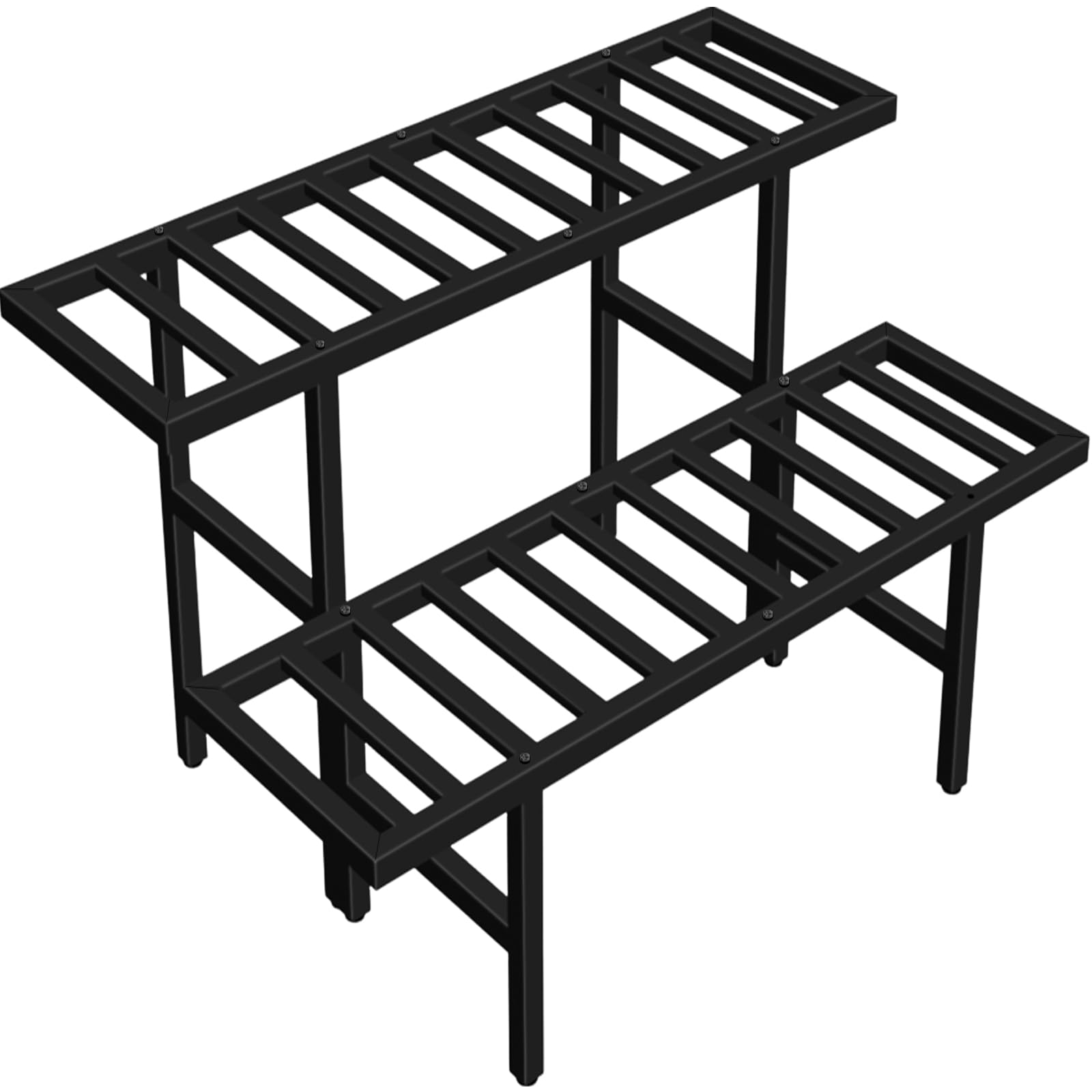 LLAXERGU 2-tier plant stand for indoor and outdoor display with sturdy metal support.