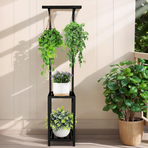 LLAXERGU plant stand with two 12-inch trays for multiple plants.
