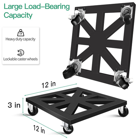 LLAXERGU square-base dolly fits 12-inch planters for patio and balcony setups.