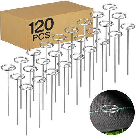 LLCJYYCY heavy-duty staples 6-inch G-shaped top viewed securing ground fabric for durable weed barrier