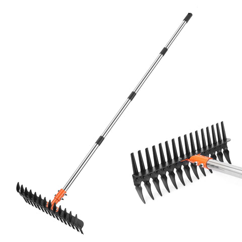 Lmaytech Garden Thatch Rake with a 15-inch head for efficient lawn dethatching.