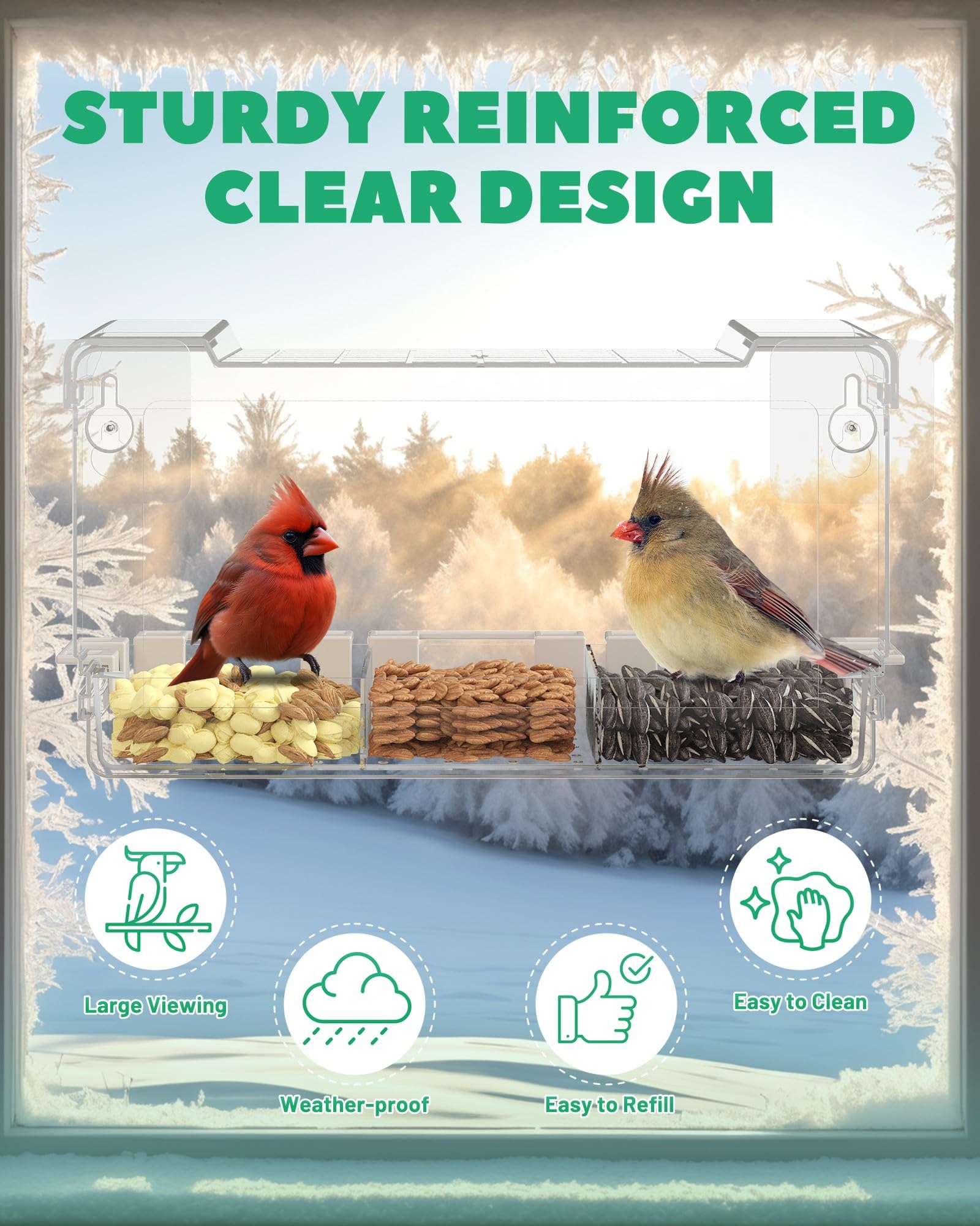 LMHOME Clear Window Bird Feeder with adhesive hooks enables easy installation