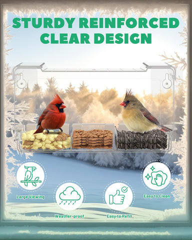 LMHOME Clear Window Bird Feeder with adhesive hooks enables easy installation