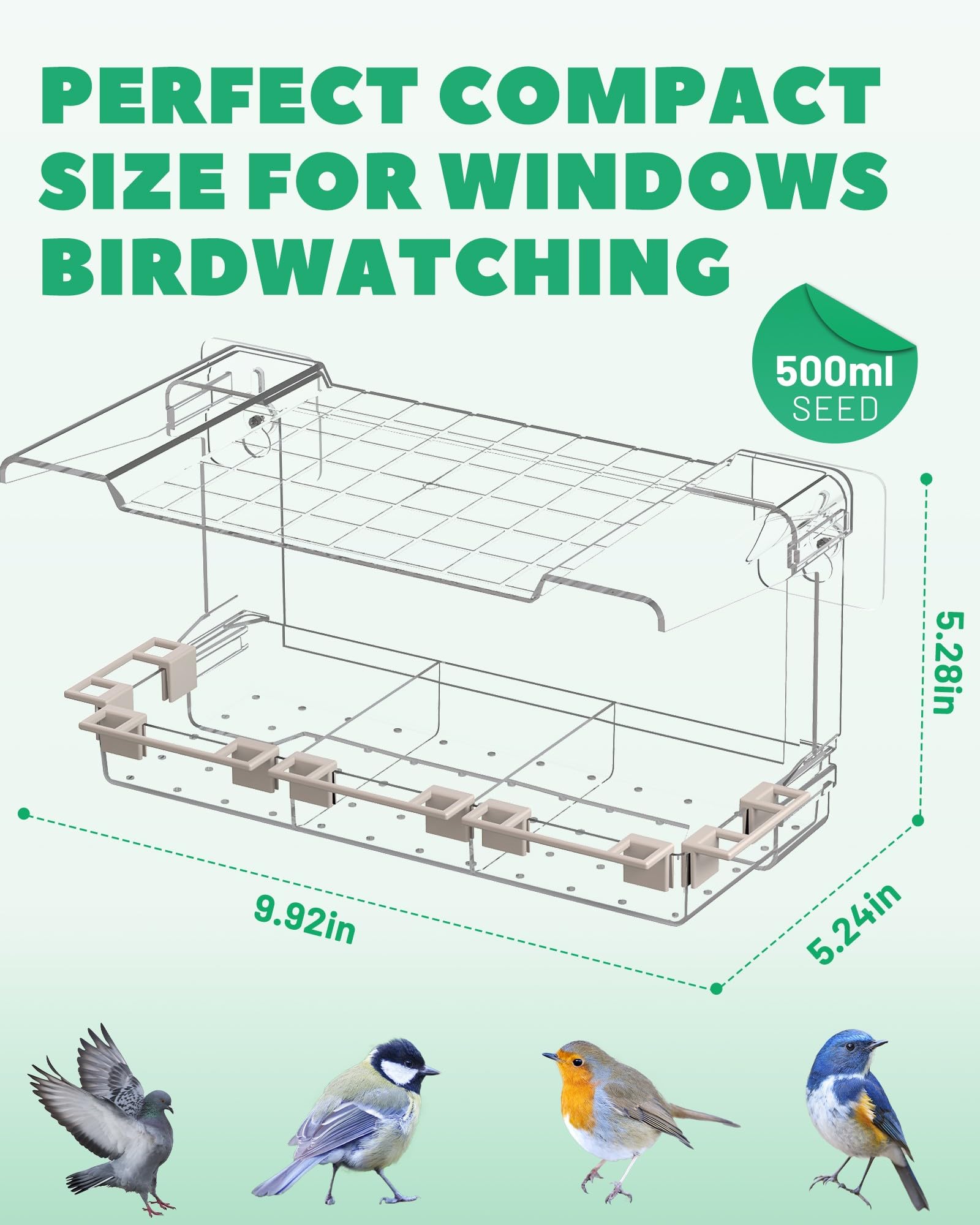 LMHOME Clear Window Bird Feeder side view for monitoring birds